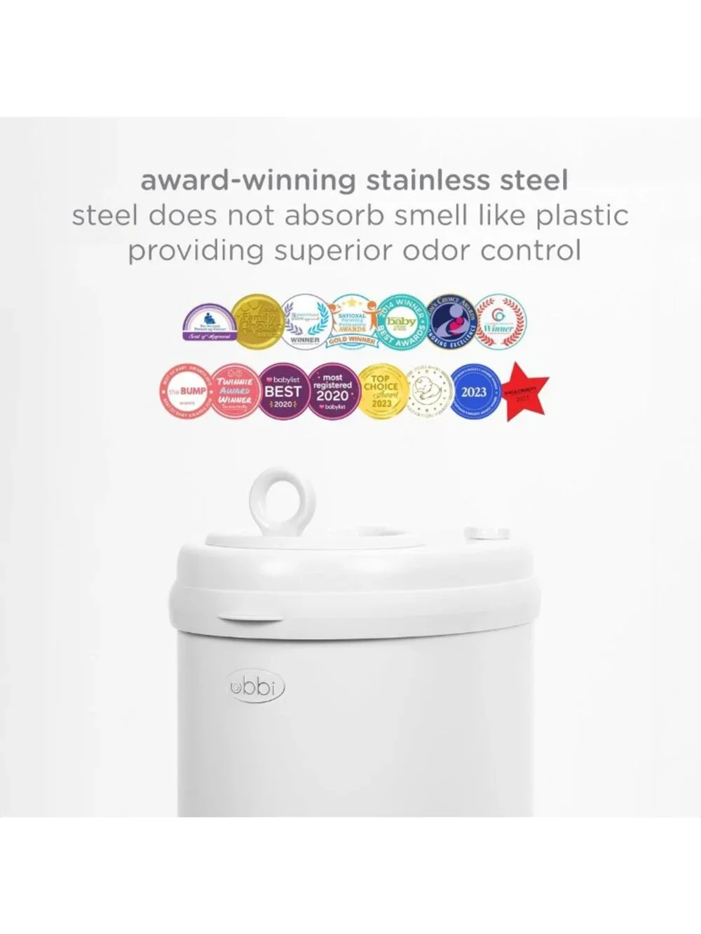 Stainless Steel Diaper Pail - Odor-Locking, Childproof Lid, Holds 55 Diapers